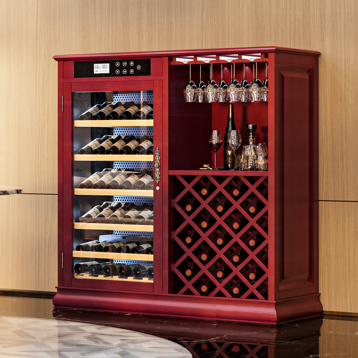 69 Bottles Wood Wine Refrigerator Cabinet, photo 4 of 10