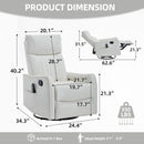 White Heat Massage Manual Recliner Chair with Rocker and Swivel in Faux Leather