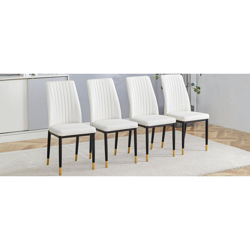 4 Dining Chair Set, White Dining Chair Set, PU Material High Back Seat and Sturdy Black Leg Chair for Dining Room, Kitchen and Living Room c-010