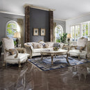 Dresden II - Sofa With 7 Pillows - Pearl Synthetic Leather & Gold Patina
