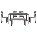 6 Piece Wooden Dining Table set, Kitchen Table set with 4 Chairs and Bench, Farmhouse Rustic Style,Gray
