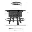2-in-1 Fire Pit, BBQ Grill, 33" Portable Wood Burning Firepit with Adjustable Cooking Grate, Pan and Poker, Camping Bonfire Stove for Backyard, Patio, Picnic, Black