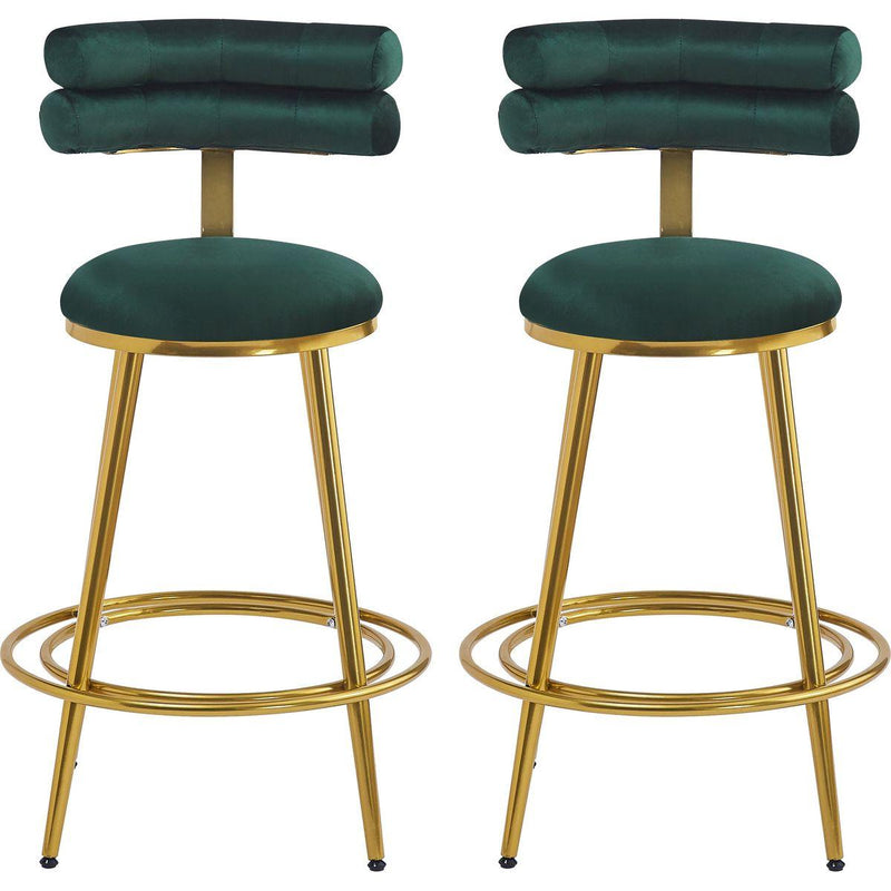27.65'' Modern Counter Stools Set of 2,Dark green  velvet Counter Stools with iron Frame,Soft back and cushion,Footrest,suitable for Kitchen/Bedroom/Dining Room