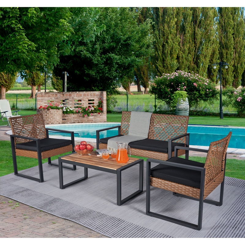 Walker Edison | Outdoor Wicker 4-Piece Patio Furniture Set