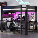 Gaming Loft Bed With Desk, Storage Shelves, LED And Charging Station by HouseOfZazla