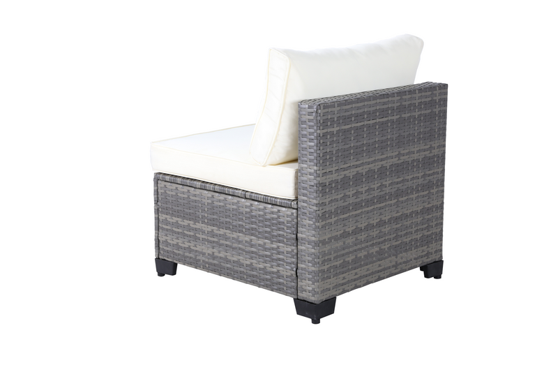 All-Weather 7-Piece Gray PE Wicker Patio Conversation Set with Beige Cushions and coffee table