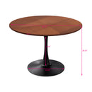 42" Modern Round Dining Table with Printed OAK Color Grain Table Top, Metal Base Dining Table, End Table Leisure Coffee Table