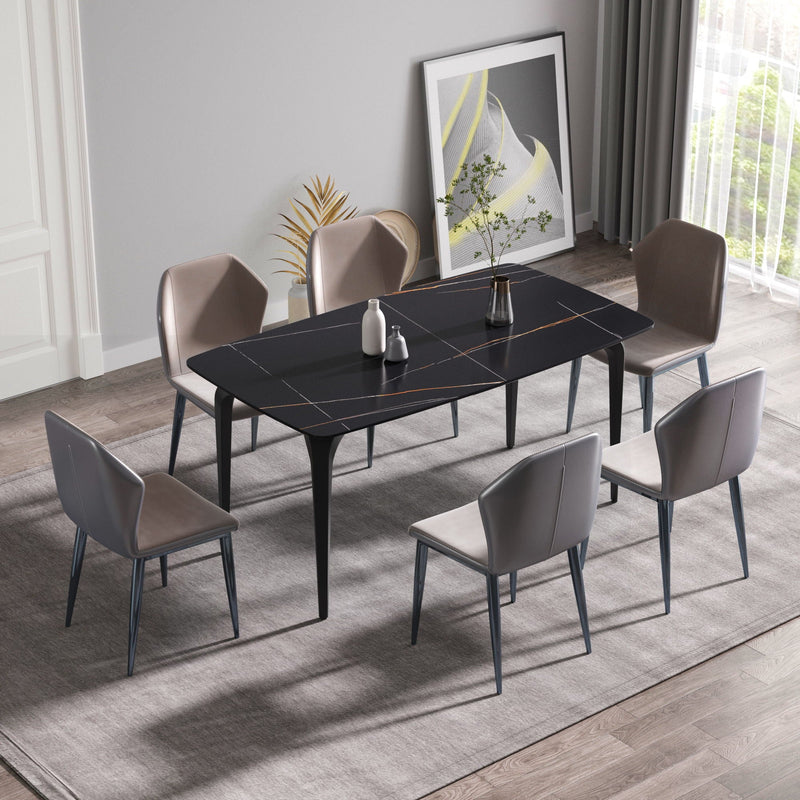 63" Artificial Stone Black Curved Black Metal Leg Dining Table, 6 People - Black, photo 7 of 7
