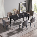 63" Artificial Stone Black Curved Black Metal Leg Dining Table, 6 People - Black by HouseOfZazla