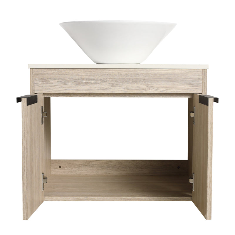 24" Modern Design Float Bathroom Vanity With Ceramic Basin Set, Wall Mounted White Oak Vanity With Soft Close Door, KD-PackingD-Packing Pieces