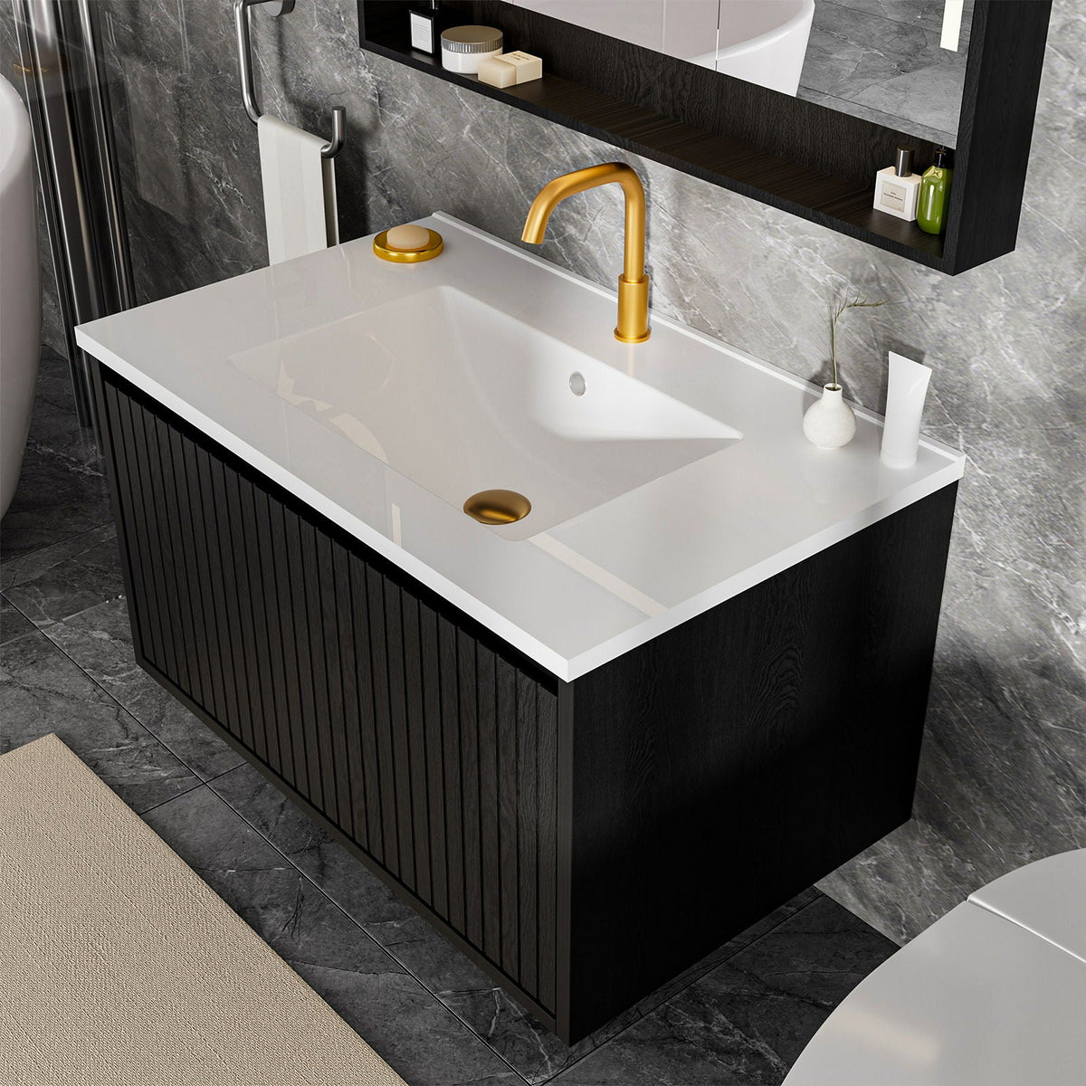 Wall Mounted Floating Bathroom Vanity With Sink And Drawers, photo 36 of 40