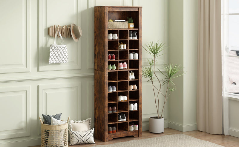 Walker Edison | Wood Tall Entryway Shoe Cubby Cabinet