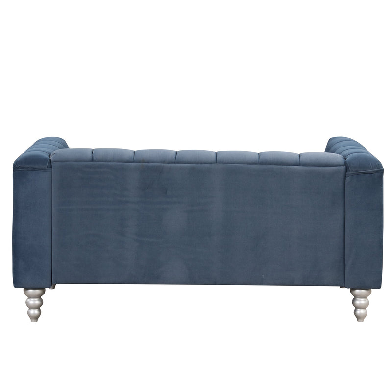 63" Modern Sofa Dutch Fluff Upholstered sofa with solid wood legs, buttoned tufted backrest,blue
