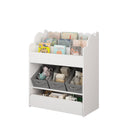 Bookshelf With Storage Bins And Drawer, Multi Functional Book Organizer For Toddlers - White by HouseOfZazla