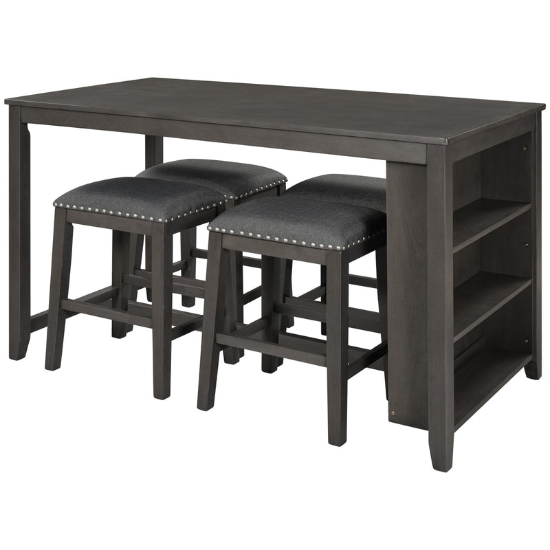 5 Pieces Counter Height Rustic Farmhouse Dining Room Wooden Bar Table Set with 4 stools, Gray