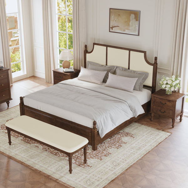 4-Piece King Bedroom Set with Fluted Bed, 2 Nightstands, Bench, Walnut, photo 2 of 10