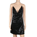 Sexy Women Chained Side Slit Backless Minidress With Sequins