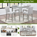 5 Piece Counter Height Table Set, Wooden Kitchen Table Set with Square Table and 4 Upholstered Chairs, Counter Height Dining Table with Crystal Decoration and Chair Set for Kitchen, Dining Room,Gray