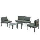 6 Piece Patio Set, Half Moon Outdoor Sectional Sofa With 2 High Low Coffee Tables, 4 Pillows & Cushions by HouseOfZazla