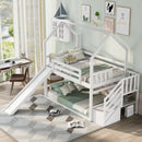 Twin Over Twin House Bunk Bed With Convertible Slide, Storage Staircase by Unique Piece Furniture