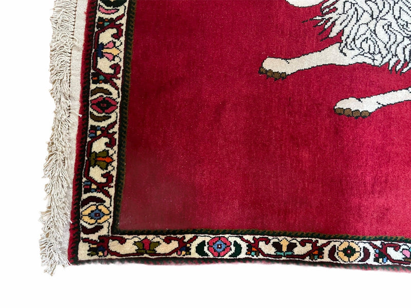 4 X 6 Handmade Hand-Knotted Quality Wool Rug Zagros Lion Red Ivory Tribal Rug