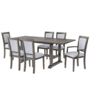 7-Piece Updated 76.9inch Extendable Trestle Dining Table Set with Removable Leaf, Kitchen Table Set with Upholstered Side Chair and Arm Chair, Set of 6, Grey