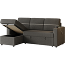 85 Inches Corduroy Sofa Bed, 3 Seater Sleeper Sofa with Storage Chaise, Square Handrail With Two Cup-holder And USB Charge Port, Pull Out Couch for Living Room