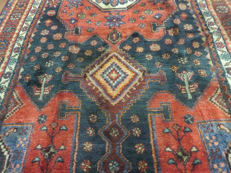 4' X 9' Antique Handmade Turkish Tribal Oriental Geometric Wool Rug