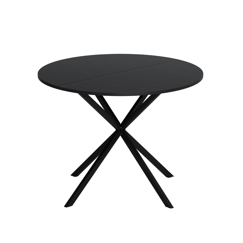 42.13" Modern Cross Leg Round Dining Table, Black Top Occasional Table, Two Piece Removable Top, Matte Finish Iron Legs