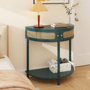 Boho Rattan Semi Circle End Table With Sliding Rattan Door, Storage And Bottom Shelf by HouseOfZazla