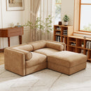 Modern Stylish Camel Chenille 2-Seater Sofa with Ottoman Storage and Cylindrical Backrest