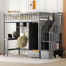 Loft Bed With Bookshelf, Drawers, Desk, And Wardrobe