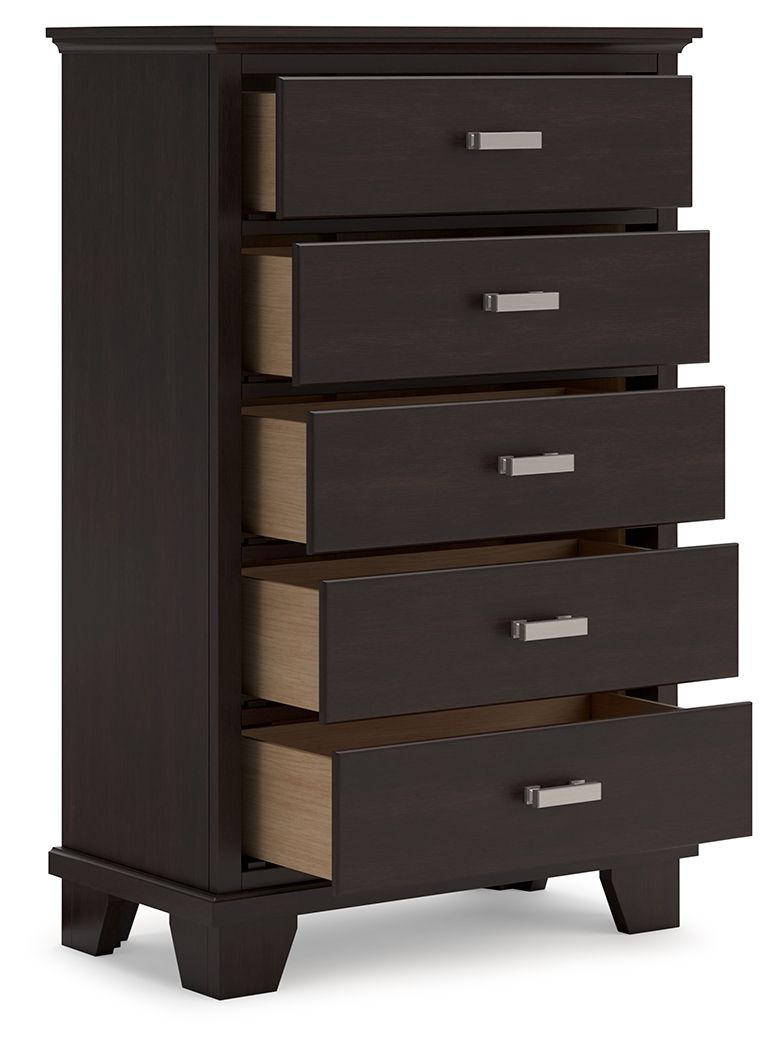 Covetown - Five Drawer Chest - Dark Brown, photo 5 of 7