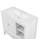 36" Bathroom Vanity with Ceramic Basin, Bathroom Storage Cabinet with Two Doors and Drawers, Solid Frame, Metal Handles, White
