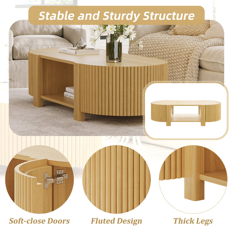 Oval Fluted Coffee Table with Storage for Living Room, photo 9 of 10