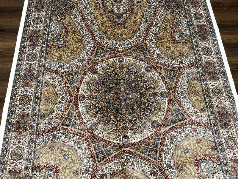 Turkish Silk Rug 5 x 7.6, Dome Design, Bamboo Silk, New