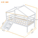 Low Loft House Bed With Slide, Ladder, Safety Guardrails, House Roof Frame by HouseOfZazla