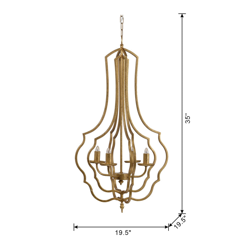 4 - Light Metal Chandelier, Hanging Light Fixture with Adjustable Chain for Kitchen Dining Room Foyer Entryway, Bulb Not Included