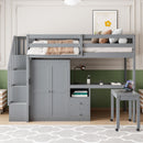 Loft Bed With Stairs, Bookshelf, Drawers, Desk & Wardrobe, Space Saving Multifunctional Furniture by HouseOfZazla