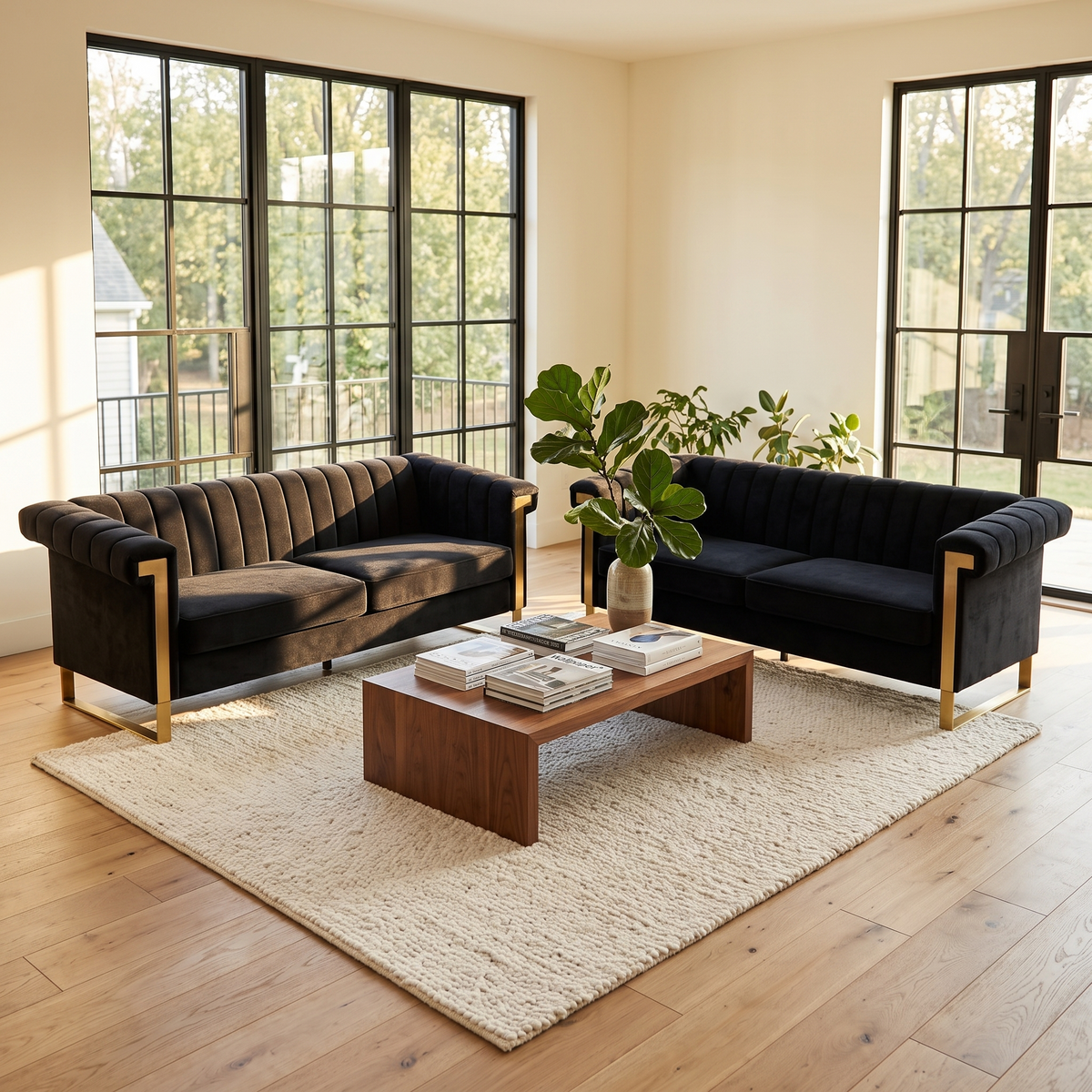 Black Velvet 2 Piece Sofa Set, photo 2 of 10