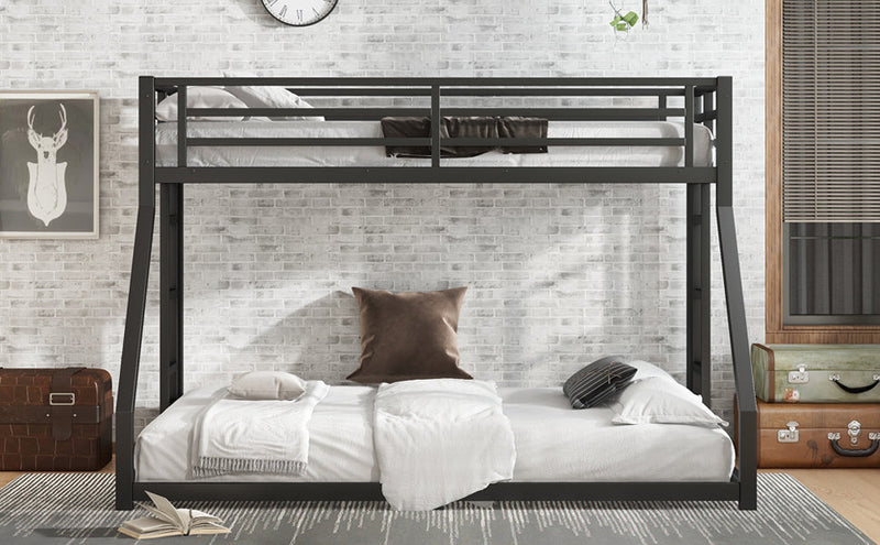 Metal Twin XL over Queen Bunk Bed for Teens and Adults,Noise Reduced/No Box Spring Needed, Black