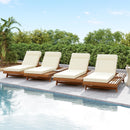 Acacia Wood Lounge Chaise Set with Headrest and Water-Resistant Cushions in Beige