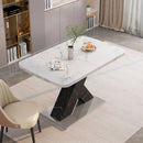 Rectangle Dining Table With Stretchable Top, X Shape Mdf Legs With Steel Base - White / Black by HouseOfZazla