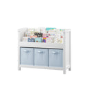 Bookshelf With 3 Tier Front Facing Storage And 3 Bins, Toddler Bookcase For Playroom - White by HouseOfZazla