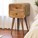 Solid Wood Mini Curved Nightstand, 2-Drawers, Oak-ish