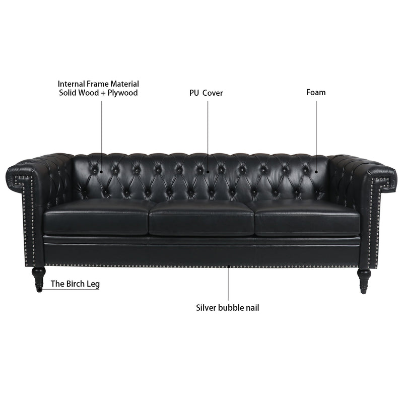 83.66 Inch Width Traditional Square Arm removable cushion 3 seater Sofa