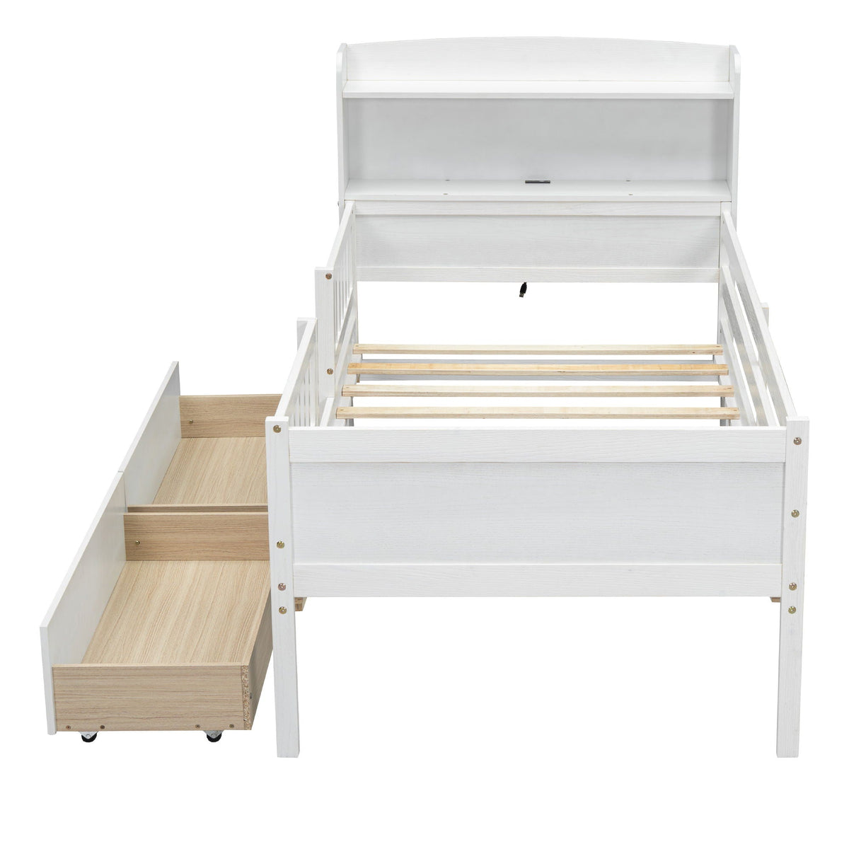 Platform Bed With LED Light, Multi Functional Headboard, Guardrail And 2 Drawers, photo 25 of 28