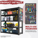 72"H 5-Tier Adjustable Heavy-Duty Shelving with Pegboard