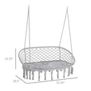 2-Person Hammock Chair Macrame Swing with Soft Cushion, Hanging Cotton Rope Chair for Indoor Outdoor Home Patio Backyard, Grey