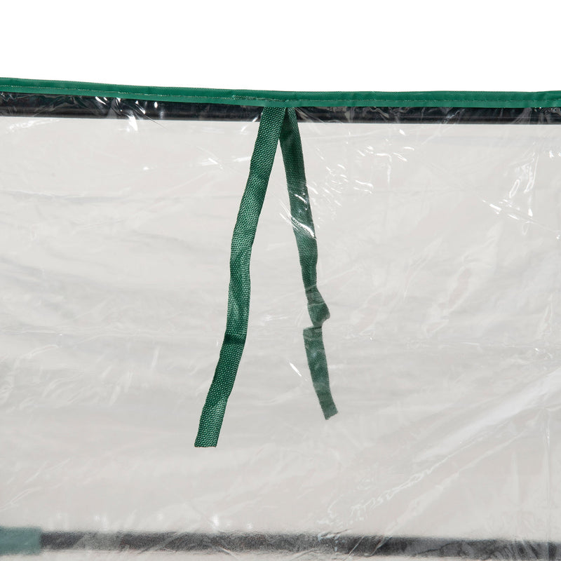 4' x 3' Galvanized Raised Garden Bed with Mini PVC Greenhouse Cover, Outdoor Metal Planter Box with 2 Roll-Up Windows for Growing Flowers, Fruits, Vegetables and Herbs, Clear